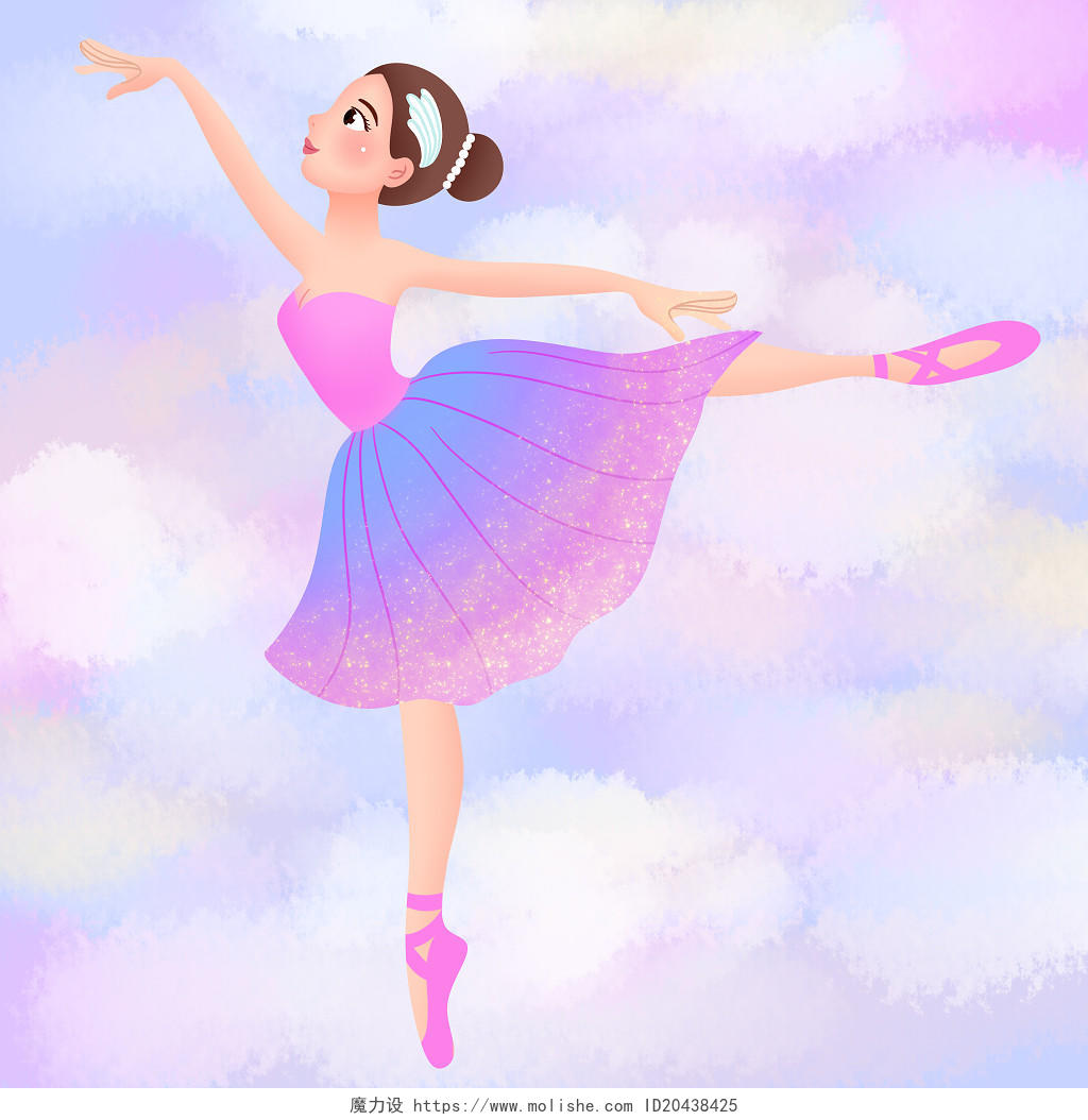 彩色卡通手绘少女跳芭蕾人物素材原创插画海报舞蹈